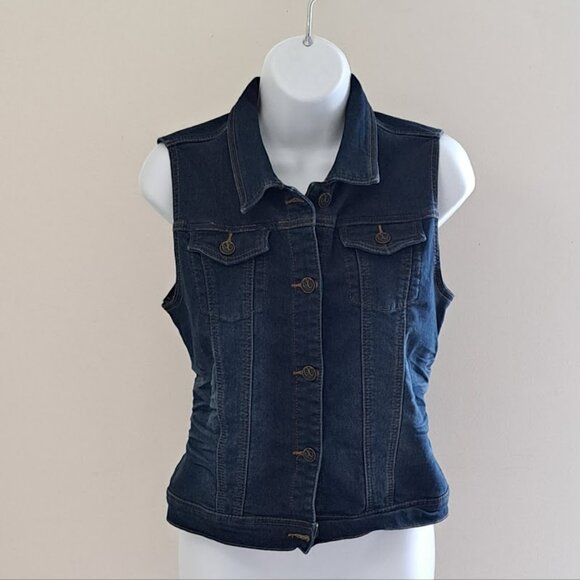 Sleeveless dark wash jean jacket Oxygen Small - Picture 1 of 11